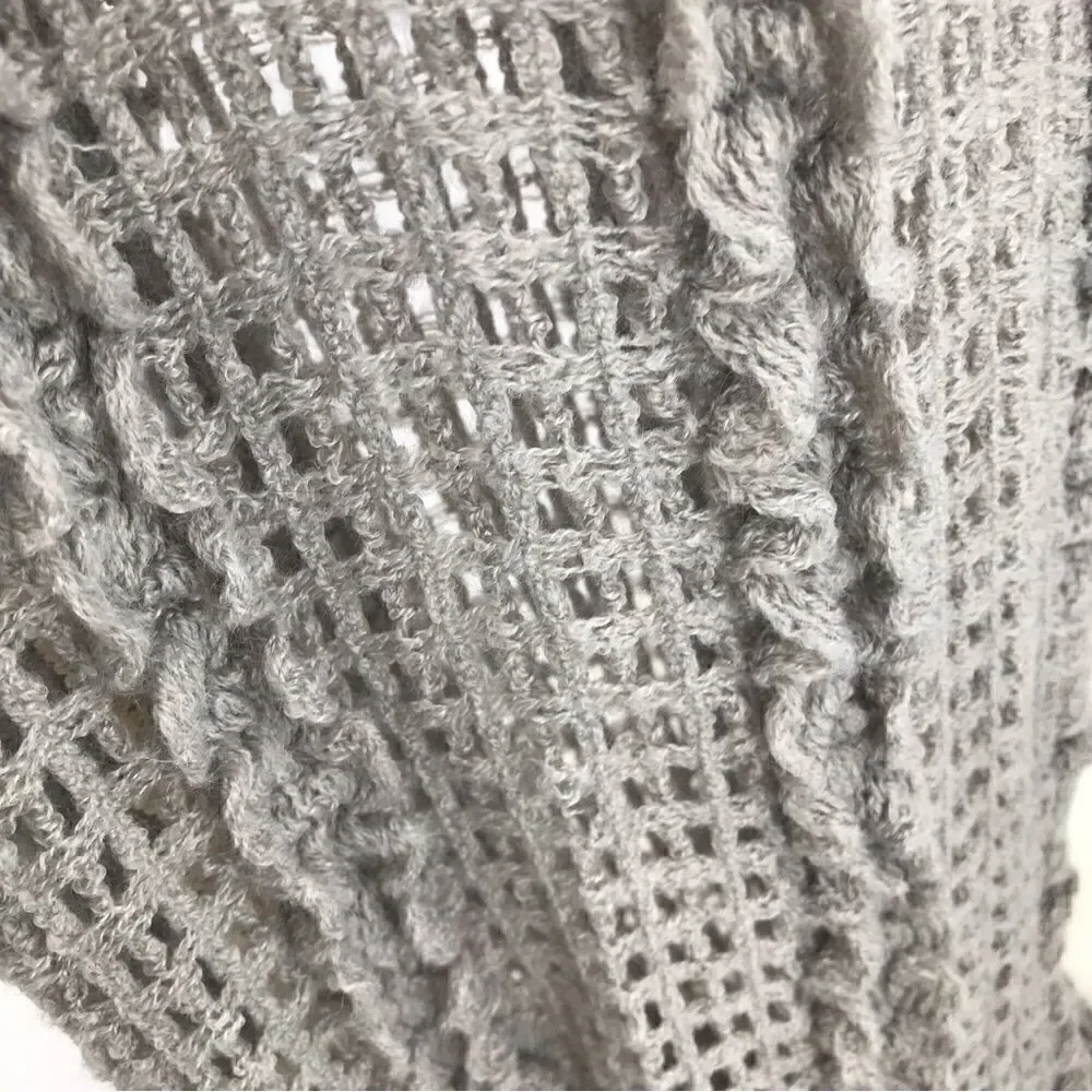 Vanity Gray Open Knit Infinity Scarf with cream lace trim- New With Tags